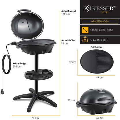 KESSER Elektrogrill 2in1 Tischgrill & Standgrill mit Deckel 2400 W