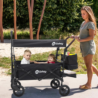 Sekey Bollerwagen Faltbar mit Dach 2 Kinder - SS5050 Schwarz