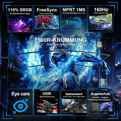 Minifire MFG24C1L Gaming Monitor 24 Zoll Curved 160 Hz FHD