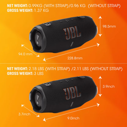 JBL Charge 6 tragbarer Bluetooth-Lautsprecher, IP68, Schwarz