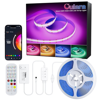 OULARA RGB COB LED Streifen 6m WLAN dimmbar DC24V für Smart Home, mehrfarbige flexible Lichtleiste