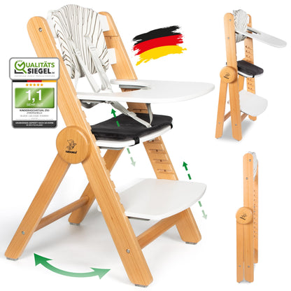 ZWERGHELD® Kinderhochstuhl ZS3 Set mitwachsend - Natur. Naturfarbener, mitwachsender Hochstuhl zur Höhenanpassung an Kinder am Esstisch.
