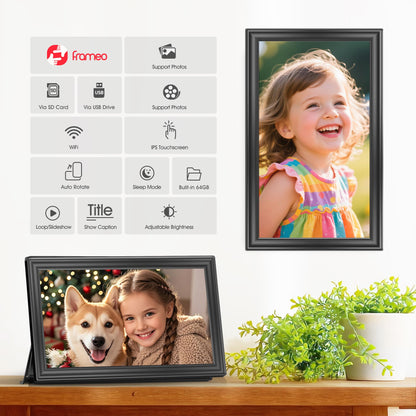 Yalilia Frameo Digitaler Bilderrahmen 15,6 Zoll FHD Touchscreen 64 GB