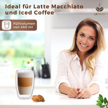 LAPRESO Latte Macchiato Gläser doppelwandig, 6er Set, 450 ml