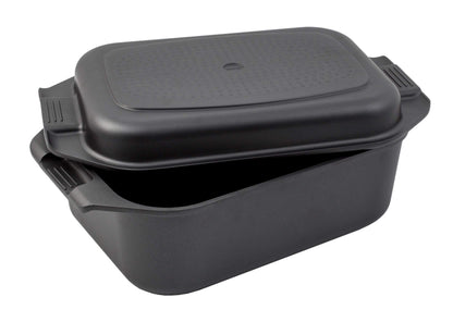 Karcher Induktion Bräter Aluguss 2in1 - 8,7 Liter. Rechteckiger, dunkelgrauer Bräter zum Braten und Schmoren.