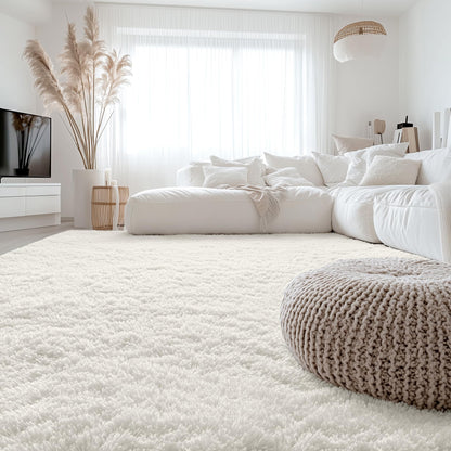 Homaxy Hochflor Teppich Creme 160 x 220 cm, rutschfest und waschbar