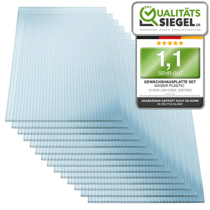 KAISER PLASTIC® Xtra Strong PC Gewächshausplatten 12er Set 6mm. Transparente Doppelstegplatten für UV-Schutz und Wärmedämmung.