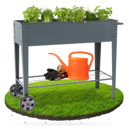 Arebos Hochbeet mit Rädern und Ablage, Metall, 108 x 51 x 80 cm – rechteckiges mobiles Pflanzgefäss für Balkon und Terrasse