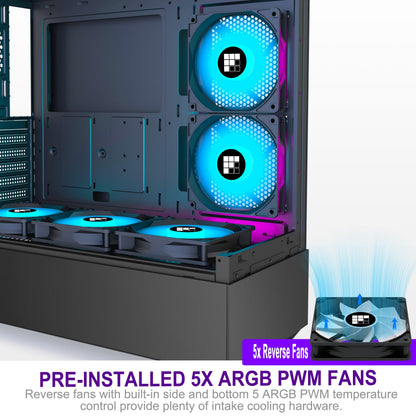 FOIFKIN F1 ATX Gaming PC Gehäuse - ARGB Lüfter, Panoramaglas, Type-C, Schwarz