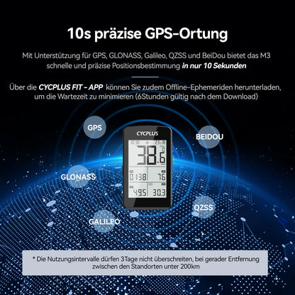 CYCPLUS M3 GPS Fahrradcomputer, ANT+ & Bluetooth, 100 h Akkulaufzeit