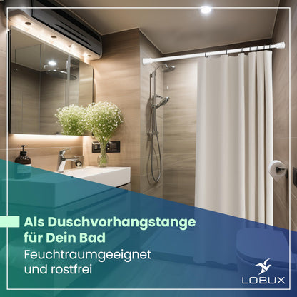 LOBUX Gardinenstange ohne Bohren, Teleskopstange weiss, 210-300 cm