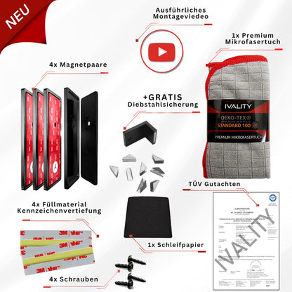 Ivality Magnet Kennzeichenhalter rahmenlos für 2 Kennzeichen
