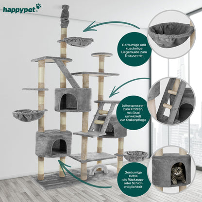 HAPPYPET SAM Kratzbaum deckenhoch – XXL Grau 260 cm