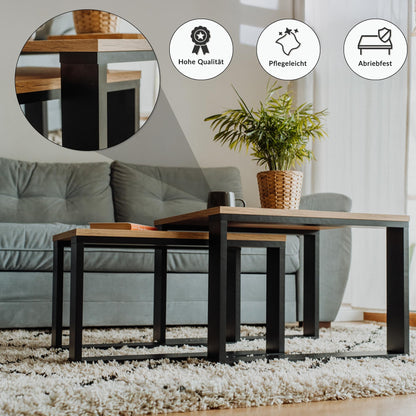 LEHMANN Couchtisch 2er Set LHOTS, Beistelltisch aus Holz, schwarz