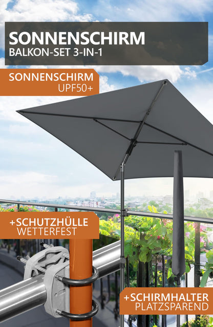 4smile SunnyShade Plus Sonnenschirm Balkon Set 3-in-1, Anthrazit