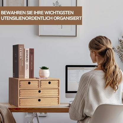 KIRIGEN Schreibtisch-Organizer aus Paulownia-Holz, 4 Schubladen