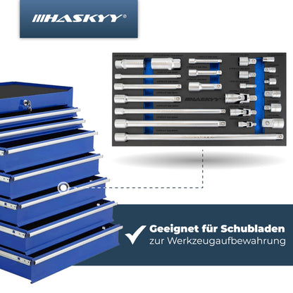 HASKYY Steckschlüssel Verlängerungssatz 23-teilig 1/4 3/8 1/2 Zoll