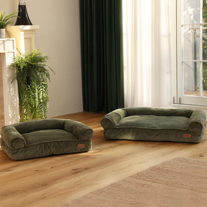 FUKUMARU Katzensofa Cord, waschbares Katzen- & Hundebett, M, Grün