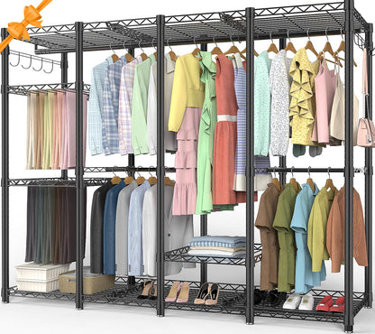 AQRA Offener Kleiderschrank, Kleiderständer System – Schwarz. Schwarzes offenes System mit Kleiderstangen und Ablageflächen zur organisierten Kleideraufbewahrung.