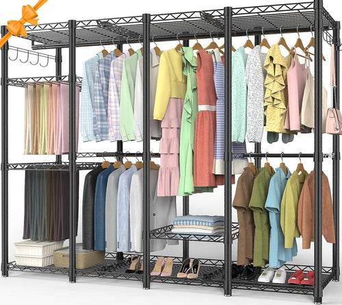 AQRA Offener Kleiderschrank, Kleiderständer System – Schwarz. Schwarzes offenes System mit Kleiderstangen und Ablageflächen zur organisierten Kleideraufbewahrung.
