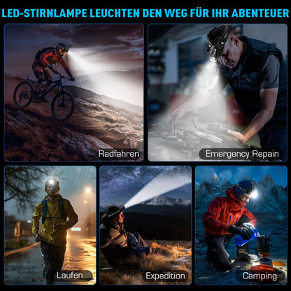 Glarylight LED-Stirnlampe wiederaufladbar, 120000 Lumen, IPX7, zoombar
