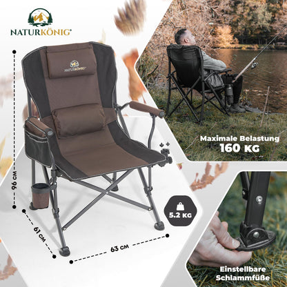 Naturkönig® Campingstuhl Faltbar Braun – Gross, bis 160 kg