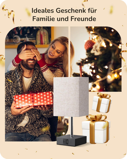 EDISHINE LED Nachttischlampe Touch dimmbar 2er-Set mit USB, beige