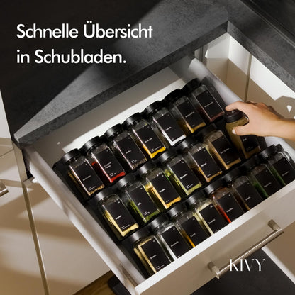 KIVY Gewürzgläser mit Streueinsatz, 24er-Set, 120 ml, Bambusdeckel