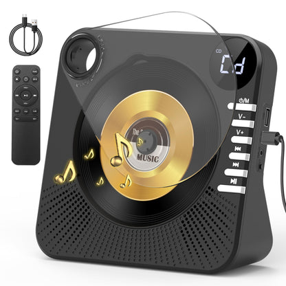 Greadio CD Player mit Bluetooth 5.1, Lautsprecher und Fernbedienung, schwarz, transparenter Schiebedeckel
