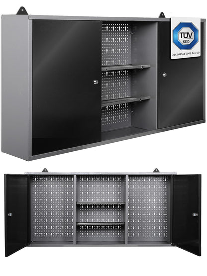 Ondis24 Kurt Werkstatt Hängeschrank abschliessbar - Grau Schwarz 120 cm. Rechteckiger Schrank zur sicheren Werkzeugaufbewahrung.