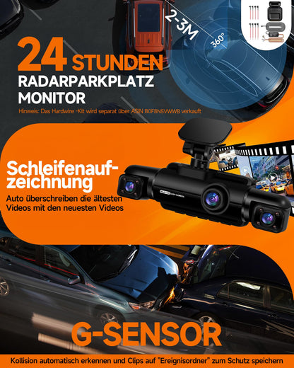 HUPEJOS 360° Dashcam Auto 4 Kanal FHD 1080P GPS WiFi Nachtsicht
