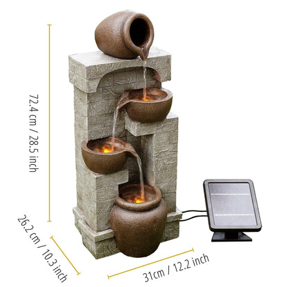 Teamson Home Solarbrunnen 4-stufig mit LED-Beleuchtung, Bronze