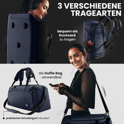 BeMaxx Sporttasche mit Rucksackfunktion, Schuhfach, 40 L, Blau
