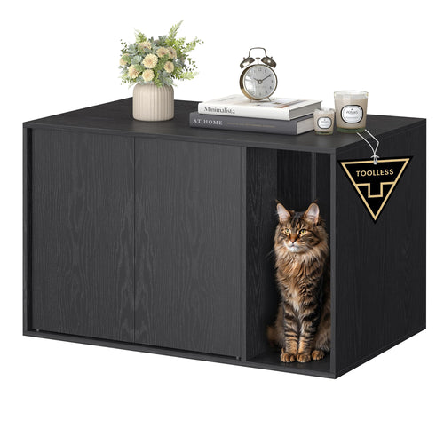 SONGMICS HOME Katzenklo-Schrank für grosse Katzen – Schwarz PCL013B03: Rechteckiger Schrank, der Katzenklos blickdicht als Möbelstück integriert.