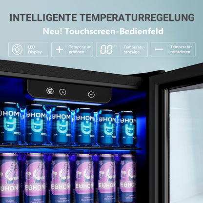 EUHOMY Getränkekühlschrank 90 L mit Glastür, schwarzer Edelstahl