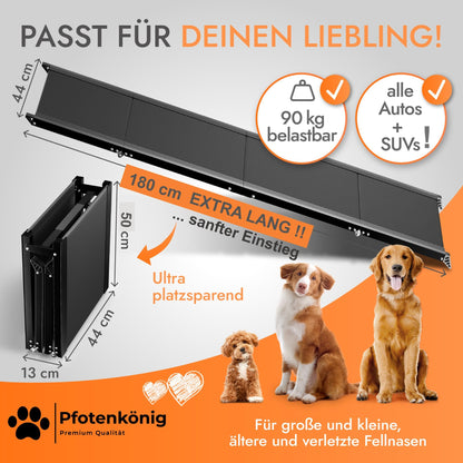 Pfotenkönig Hunderampe Auto klappbar, Alu, 1,80 m, bis 90 kg