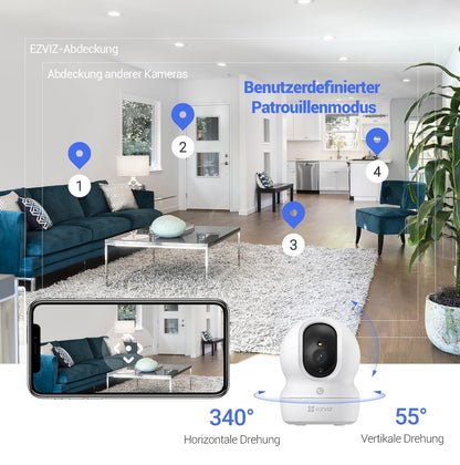 EZVIZ CP1 Pro 2K WLAN-Überwachungskamera für innen, 360°, 2er-Pack
