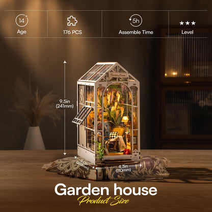ROBOTIME DIY Book Nook Kit Gartenhaus mit LED, 3D Puzzle Modellbausatz