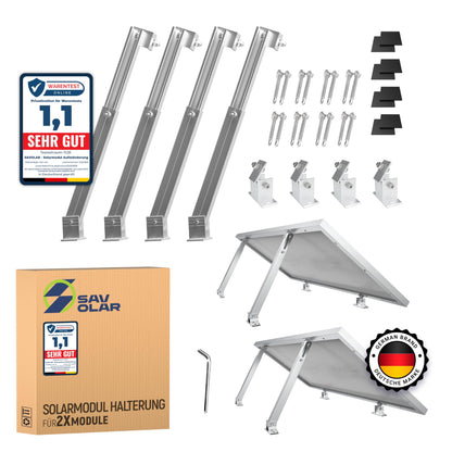 SAVOLAR Solarmodul-Halterung Balkonkraftwerk Flachdach, 2er-Set aus eloxiertem Aluminium, winkelverstellbar