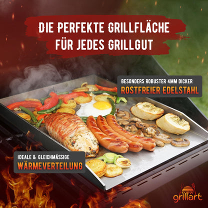 grillart Plancha Grillplatte Edelstahl 4 mm 30x40 cm mit Grillspachtel