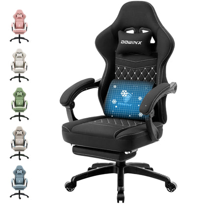 Dowinx Gaming Stuhl Stoff Bürostuhl Massage - Schwarz: Schwarzer Stoff-Gaming-Stuhl. Bietet ergonomischen Sitzkomfort mit Massagefunktion für Gaming und Büro.