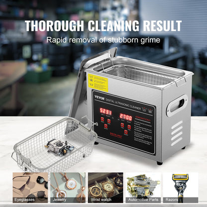 VEVOR Ultraschallreiniger 3L 150W Edelstahl mit Digitalanzeige