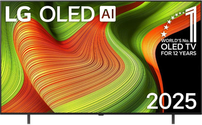 LG OLED65B59LA 4K OLED AI TV 65 Zoll (Modell 2025). Schwarzer 65-Zoll 4K OLED TV. Zeigt hochaufgelöste Bilder für Heimkino.