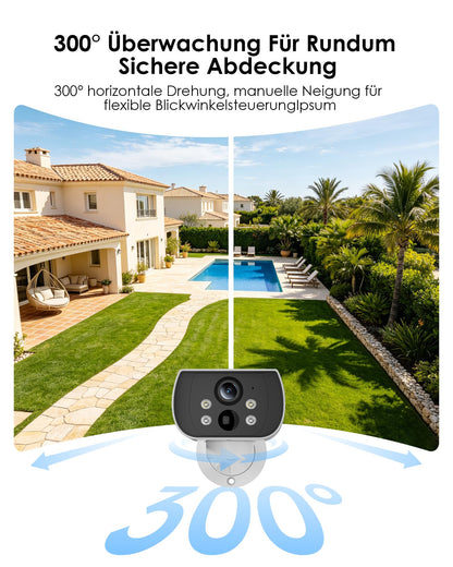 CZEview Q5 Überwachungskamera Aussen, 5MP Akku-Solarkamera mit WLAN