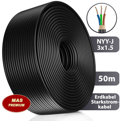 MAS Premium NYY-J 3x1,5 mm² Erdkabel Starkstromkabel - 50m