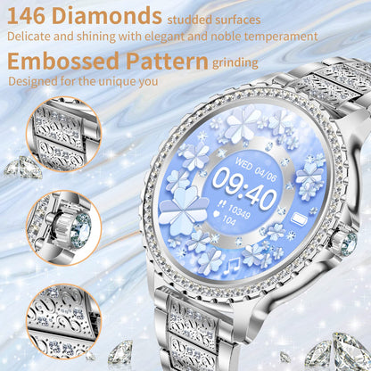 fitonyo Smartwatch Damen Diamond mit Telefonfunktion und 3 Bändern