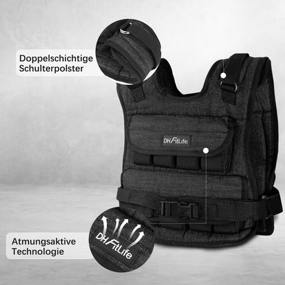 DH FitLife Gewichtsweste verstellbar 1-10 kg Schwarz Trainingsweste