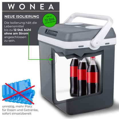 WONEA Thermoelektrische Kühlbox 32 Liter, 12V/230V, kühlt und wärmt