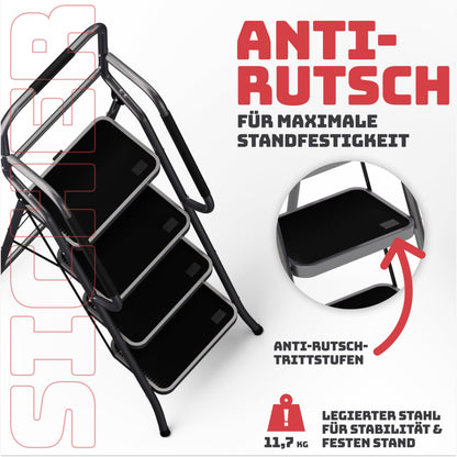 Sicherheitsleiter klappbar 4 Stufen mit Handlauf – Anthrazit