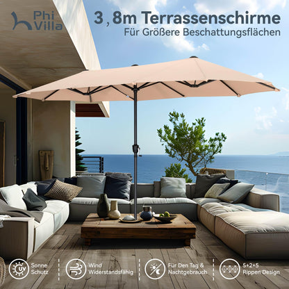 PHI VILLA Sonnenschirm rechteckig 200x380 cm mit Kurbel, beige